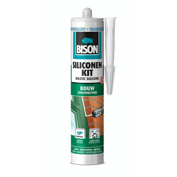 Bison siliconenkit bouw transparant koker 300 ml blijvend elastisch, waterbestendig, alle bouwafdichtingen
