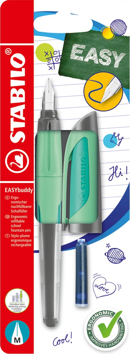 Stabilo easybuddy pastel - penna stilografica ergonomica - menta - pennino m standard per destrimani