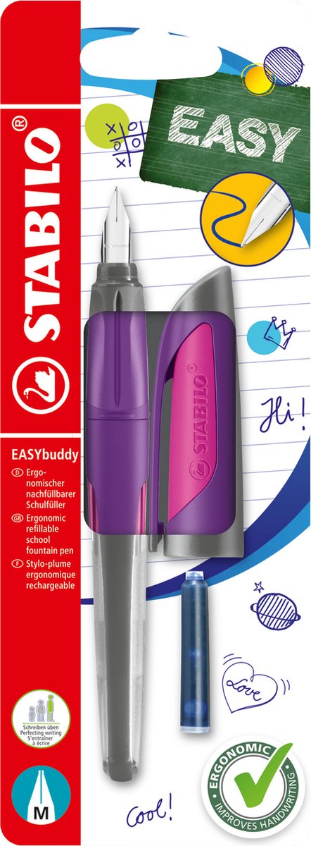 Stabilo easybuddy - pluma estilográfica ergonómica - magenta violeta - punta estándar m para diestros