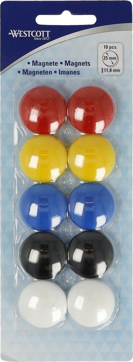 Westcott magneten - ø 25x11,8mm - assorti kleuren - 10 stuks - ac-e10814