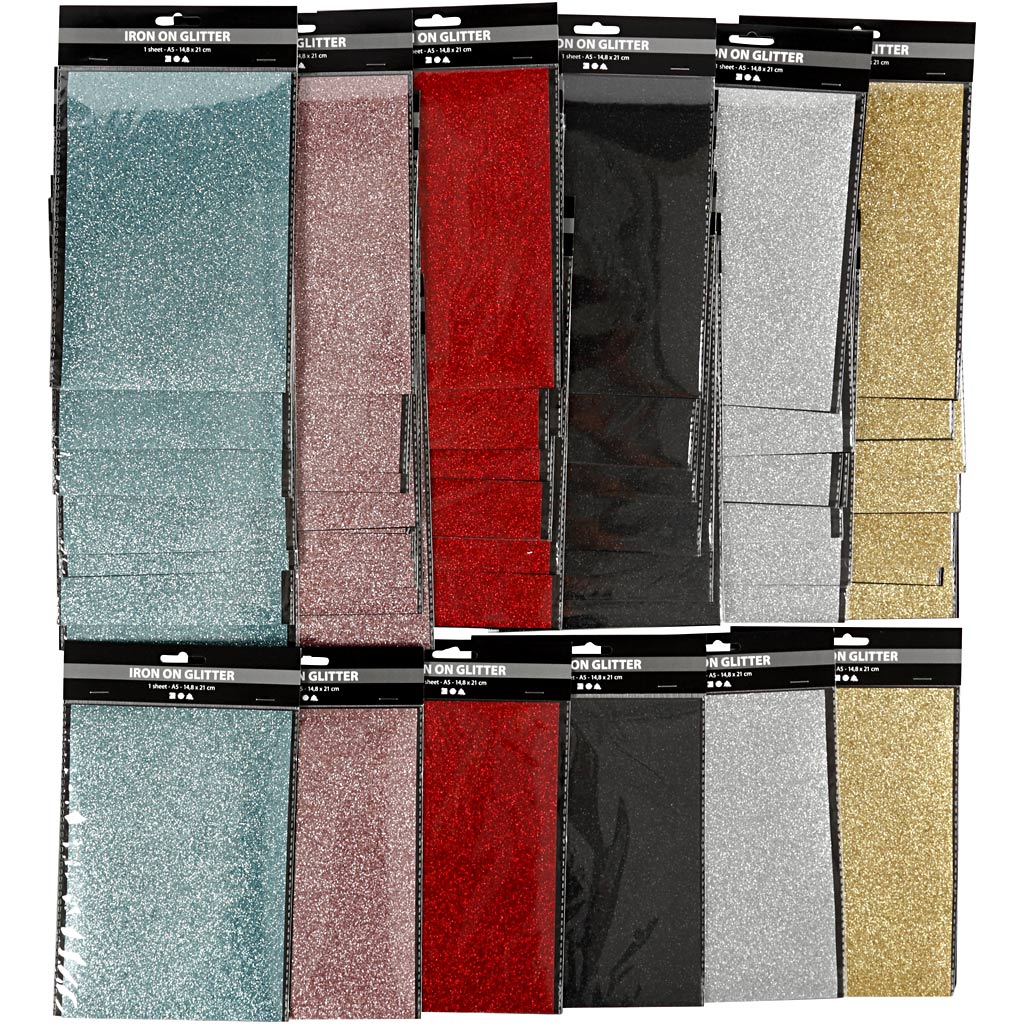 Creativ company lámina termoadhesiva, hoja 148x210 mm, purpurina, varios colores, 6x10 hojas 1 caja