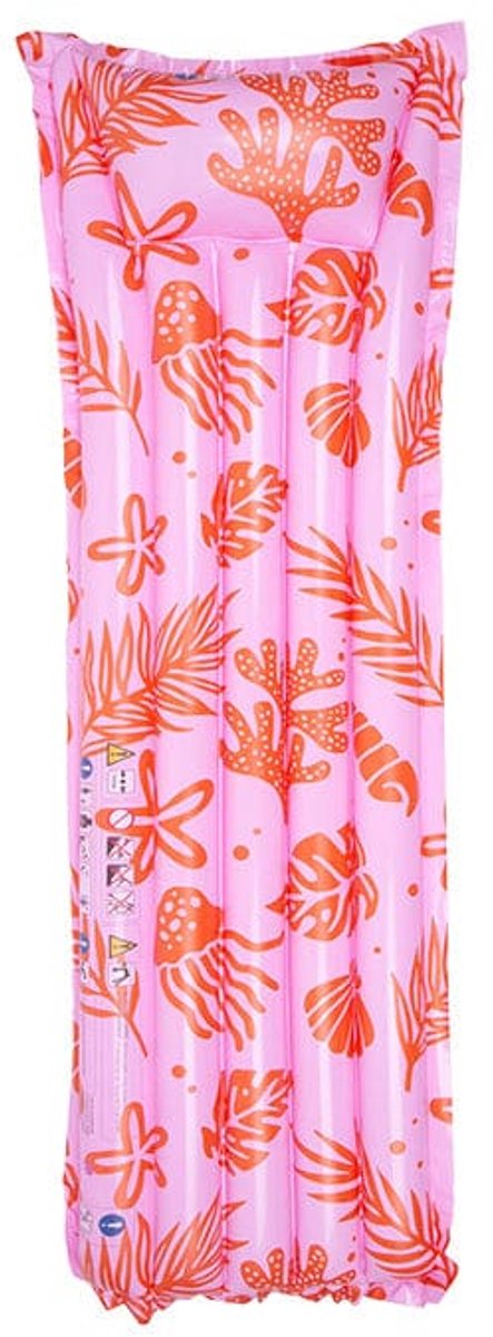 Swim essentials - luchtbed - 177 x 67 x 19 cm - zeeprint - rood roze