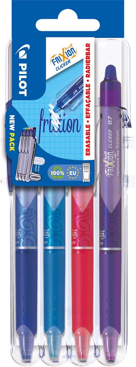 Pilot intrekbare roller frixion ball clicker 2 go | medium punt | 0 | 7 mm | blister met 4 stuks