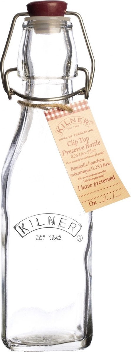 Botella Kilner cuadrada - con tapa abatible de plástico - 250 ml -