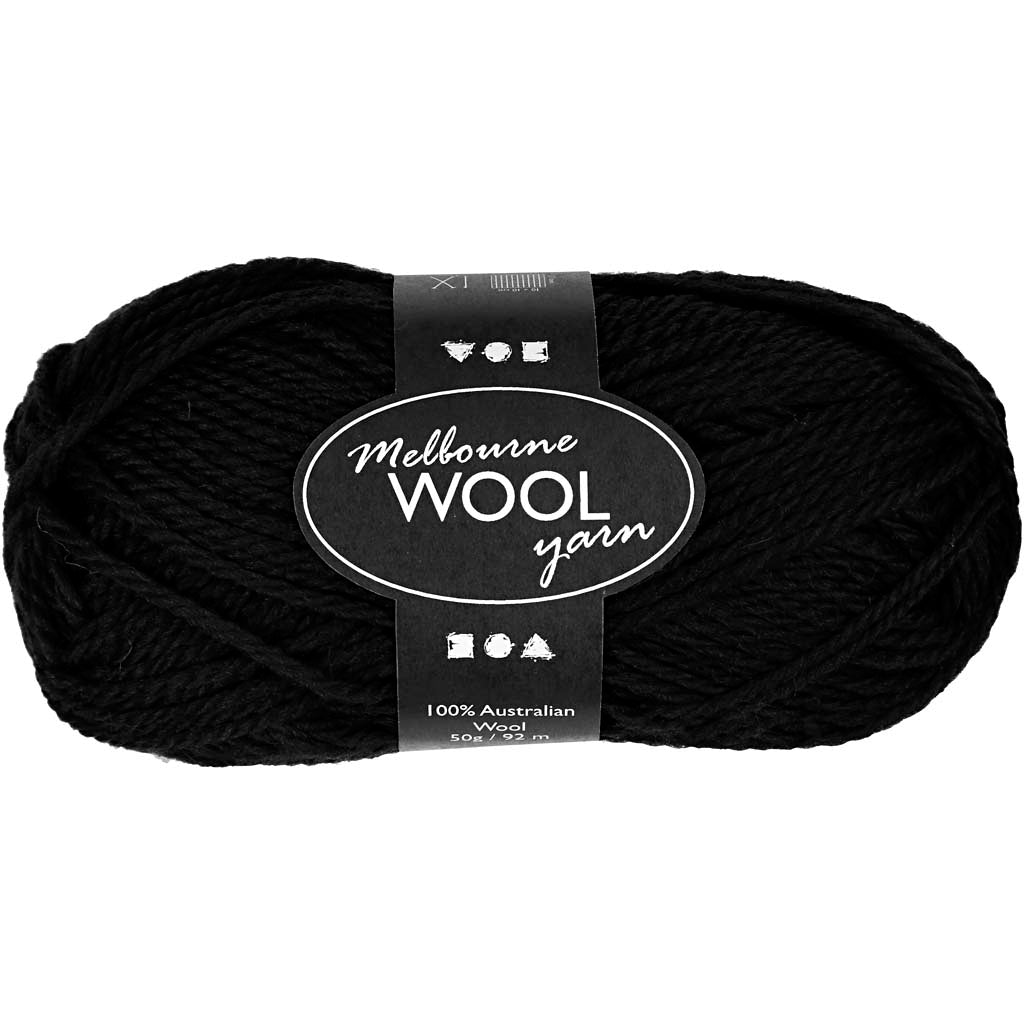 Creativ company hilo de lana melbourne, largo: 92 m, negro, 50 g 1 ovillo