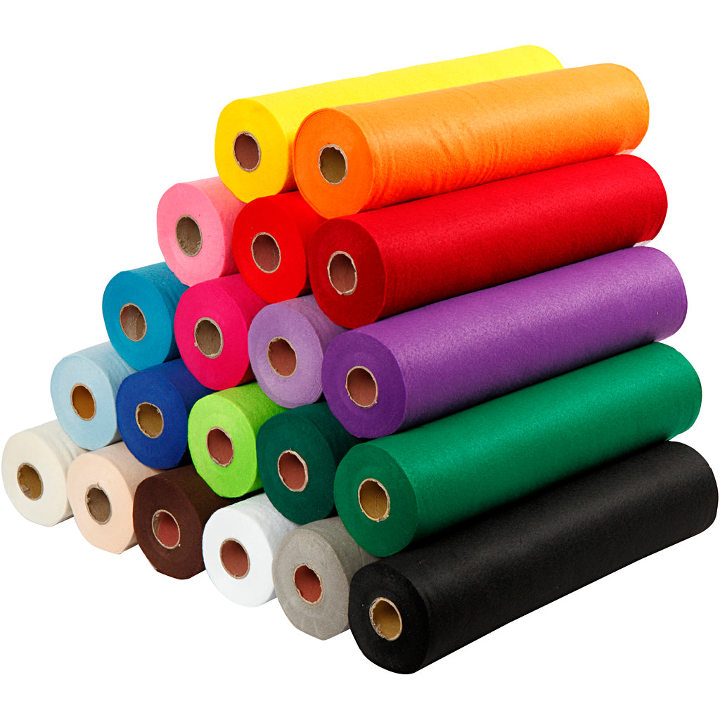 Feltro hobby Creative Company, l: 45 cm, spessore 1,5-2 mm, 180-200 g, vari colori, 20x5 m 1 scatola
