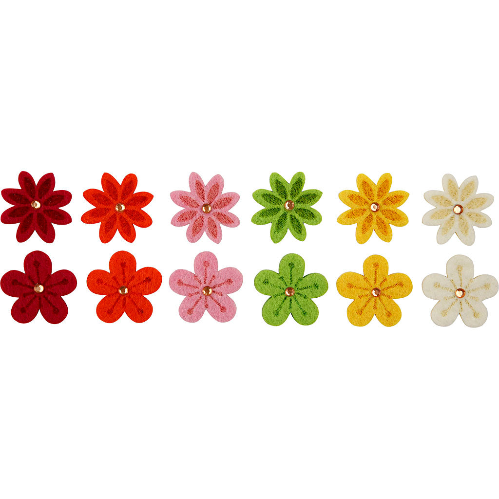 Creativ company fiori in feltro con strass, d 30 mm, spessore 2,5 mm, 12 pezzi 1 scatola