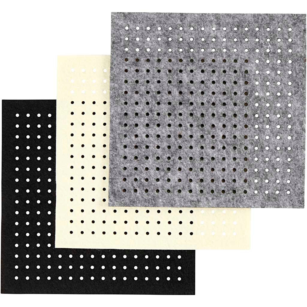 Feltro hobby Creative Company con fori, misura 20x20 cm, spessore 3 mm, nero, grigio, bianco sporco, foglio 3x4 1 scatola