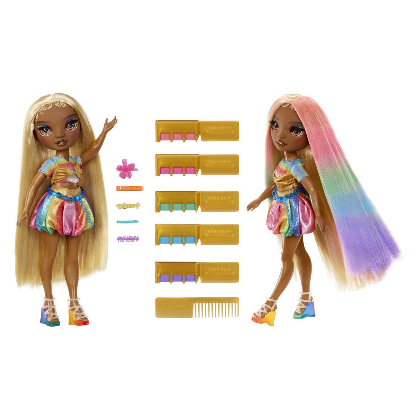 MGA Entertainment Rainbow Doll de alta moda con la tiza para el cabello - Meline Gold