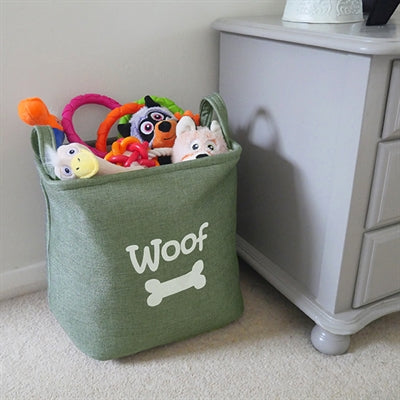 Cesta de juguete de lona de palowood woof bosque verde