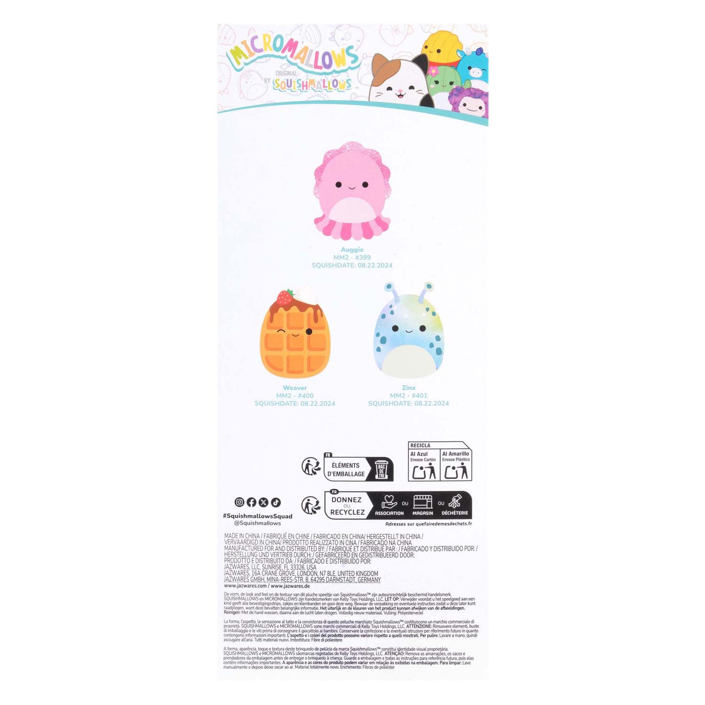 Micromallows Plush da 6,5 cm 3 pacchetti Auggie, Weaver Zinx