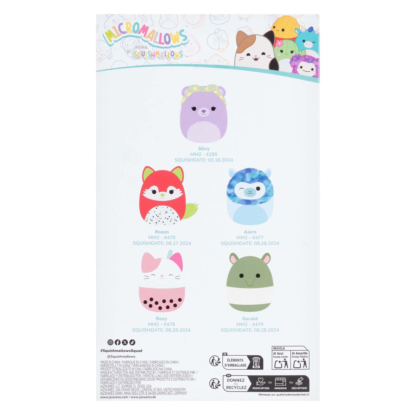 Micromallows Plush da 6,5 cm 5 pacchetti Silvy, Roses Aarin, Roxy, Gerald