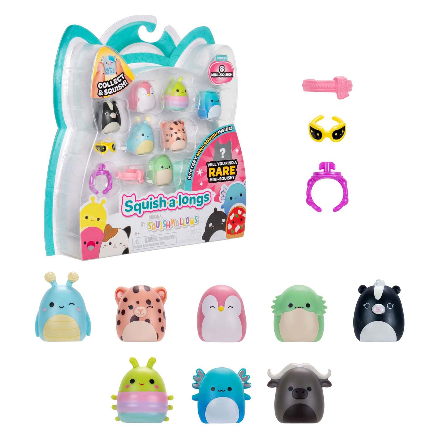 Jazwares squishmallows - personaggi giocattolo squish-a-longs stile 1 - 8 pz.