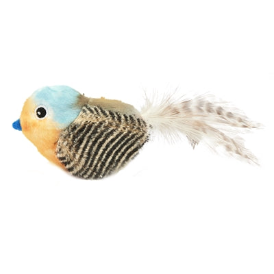 Pájaro azul fofos con bolas de sonido y hierba gatera