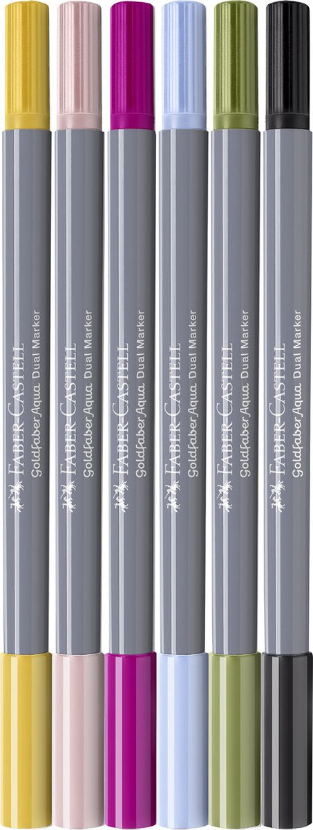 Faber-castell - pennarello acquerellabile duo - goldfaber - set di 6 scritte - pennello 0,6 mm - fc-164524