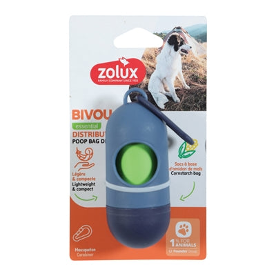 Soporte de bolsas de caca de Zolux Bvk + 15 bolsas de caca azul