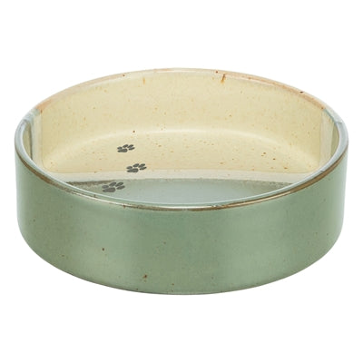 Trixie cuenco de comida y bebedero con estampado de patas de cerámica verde beige