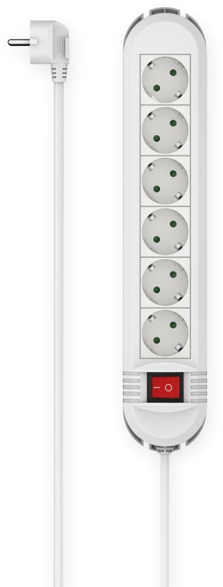 Regleta Hama de 6 contactos con interruptor - montaje en pared - 1,5 m. - blanco