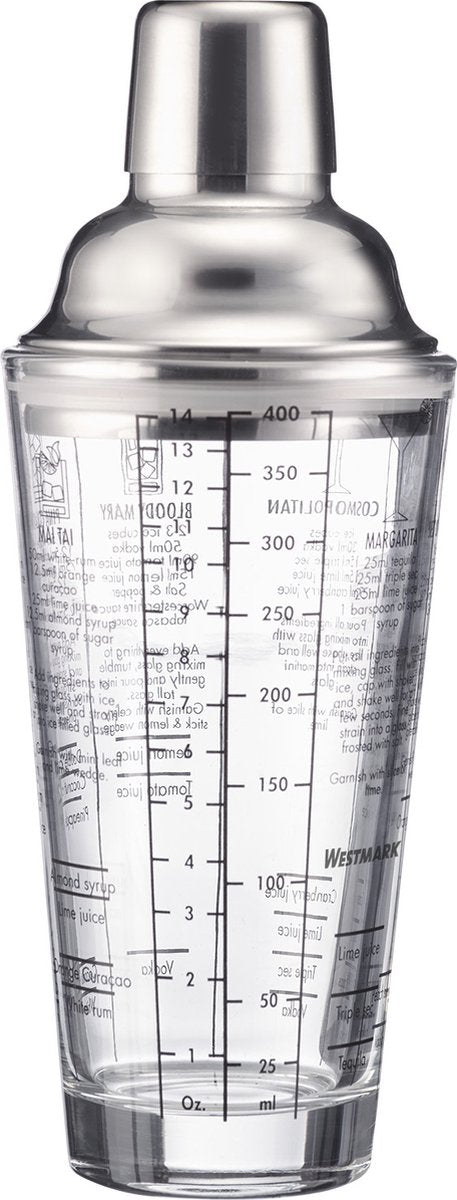 Coctelera Westmark sam - coctelera con báscula y tamiz, batidora de cócteles profesional, accesorios de bar, recetas incluidas - acero inoxidable, vidrio, 400 ml