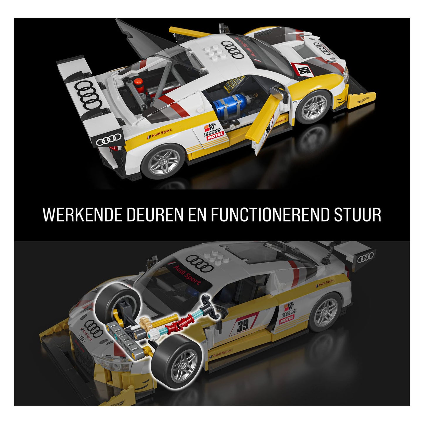 Mattel brick shop hot wheels serie elite - giocattoli da costruzione audi r8 lms del '15 - 820 parti