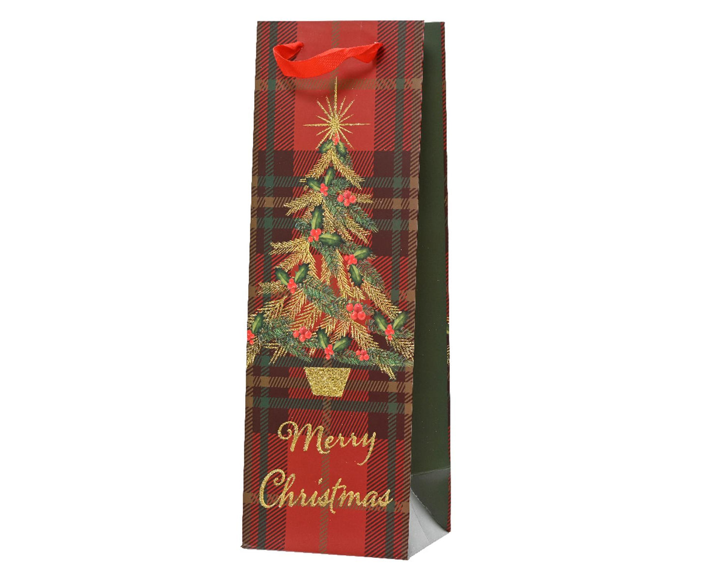 Decoris borsa portabottiglie vino albero di Natale rosso