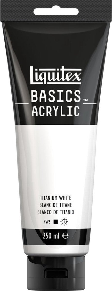 Liquitex 88700229 pintura acrílica basics blanco titanio – 250 ml | pintura acrílica para artistas | viscosidad media | Color resistente a la luz para pintar lienzos.