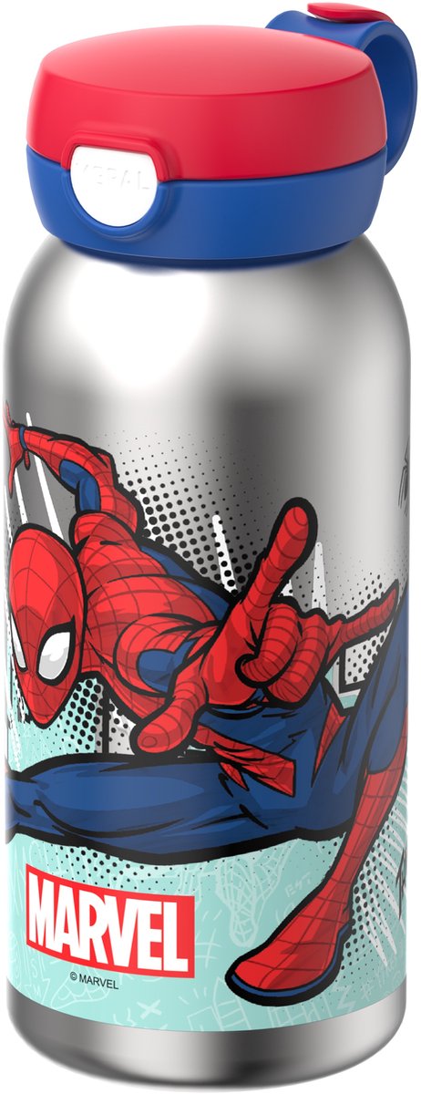 Mepal rvs drinkfles met flipdop campus - 600 ml - waterfles rvs - lekdicht - hygiënische deksel - spiderman