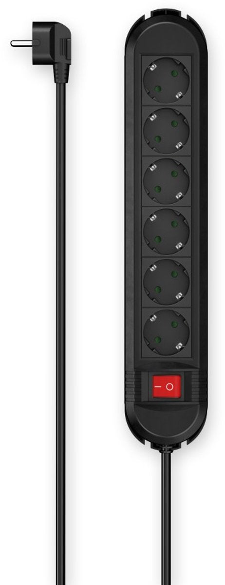 Regleta Hama de 6 tomas con interruptor - montaje en pared - 3m. - negro