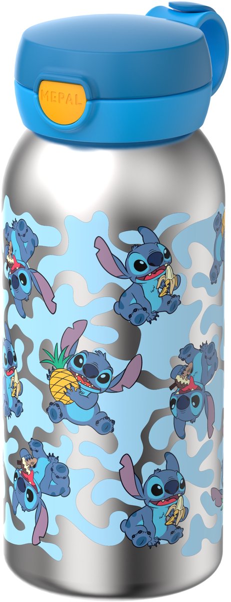 Mepal rvs drinkfles met flipdop campus - 600 ml - waterfles rvs - lekdicht - hygiënische deksel - stitch