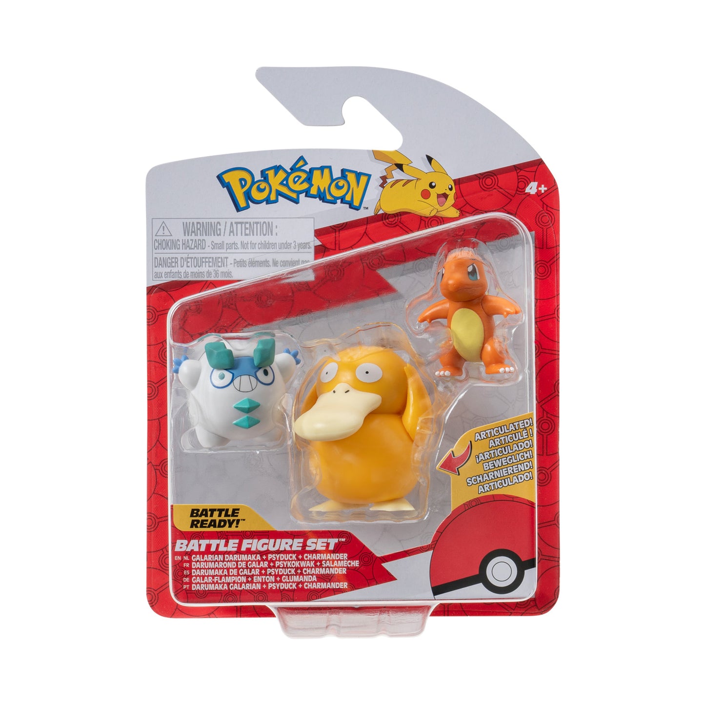 Set di figure di Boti batte charmander, galar, darumaka, 3 pezzi.