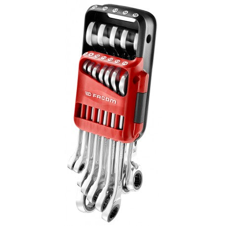 Facom set di 12 chiavi combinate a cricchetto antiscivolo, in supporto - 467b.jp12pb