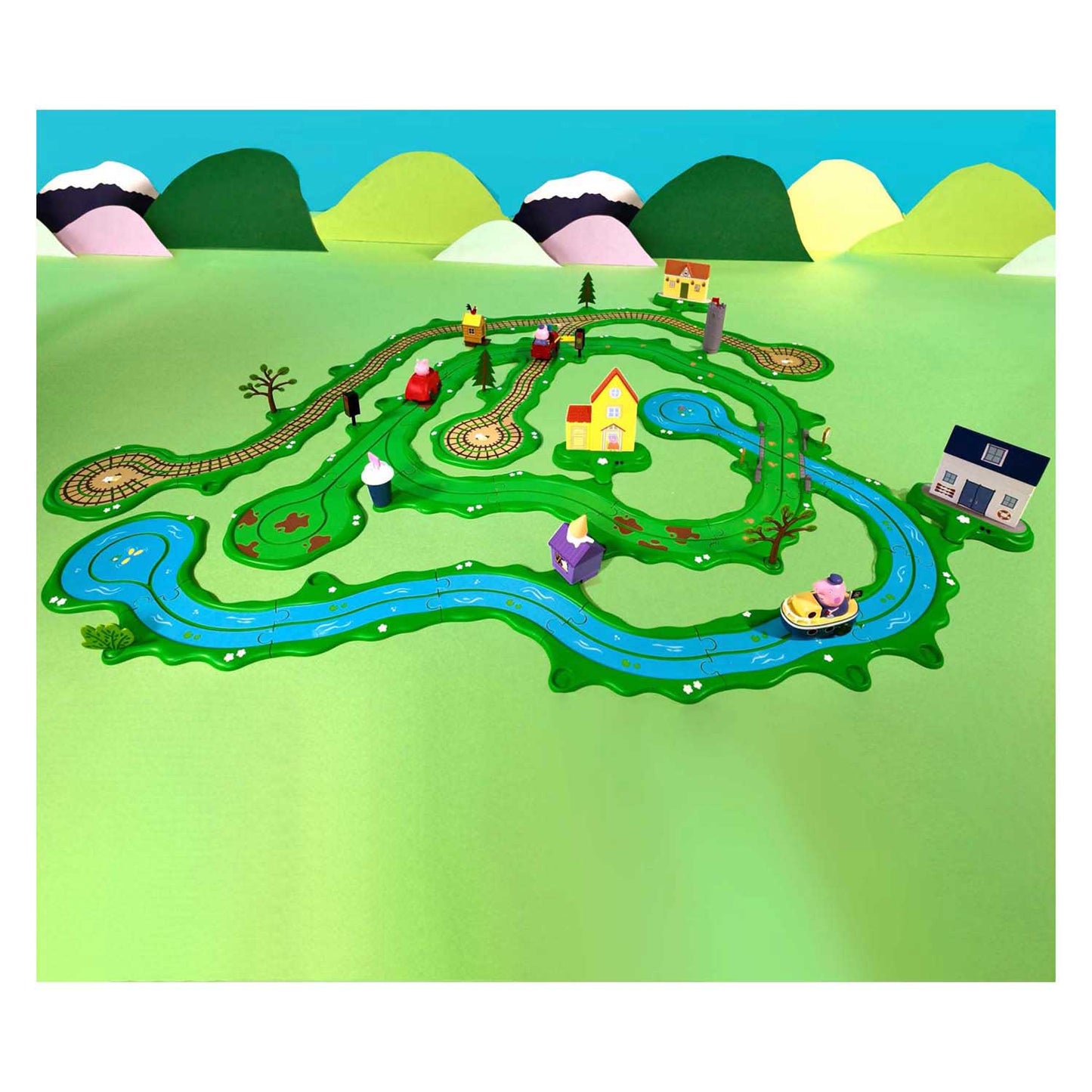 Gear2play peppa pig whizz around - peppa’s grote wijde wereld speelset - modulaire rijbaan voor whizz around voertuigen - interactief met muziek en geluid