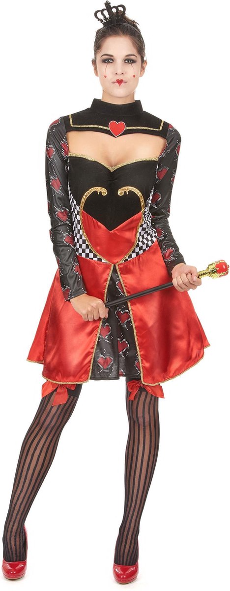 Vegaoo sexy queen of hearts (uit alice in wonderland) jurkje met kroon - hartenkoningin kostuum maat 36-38 (s)