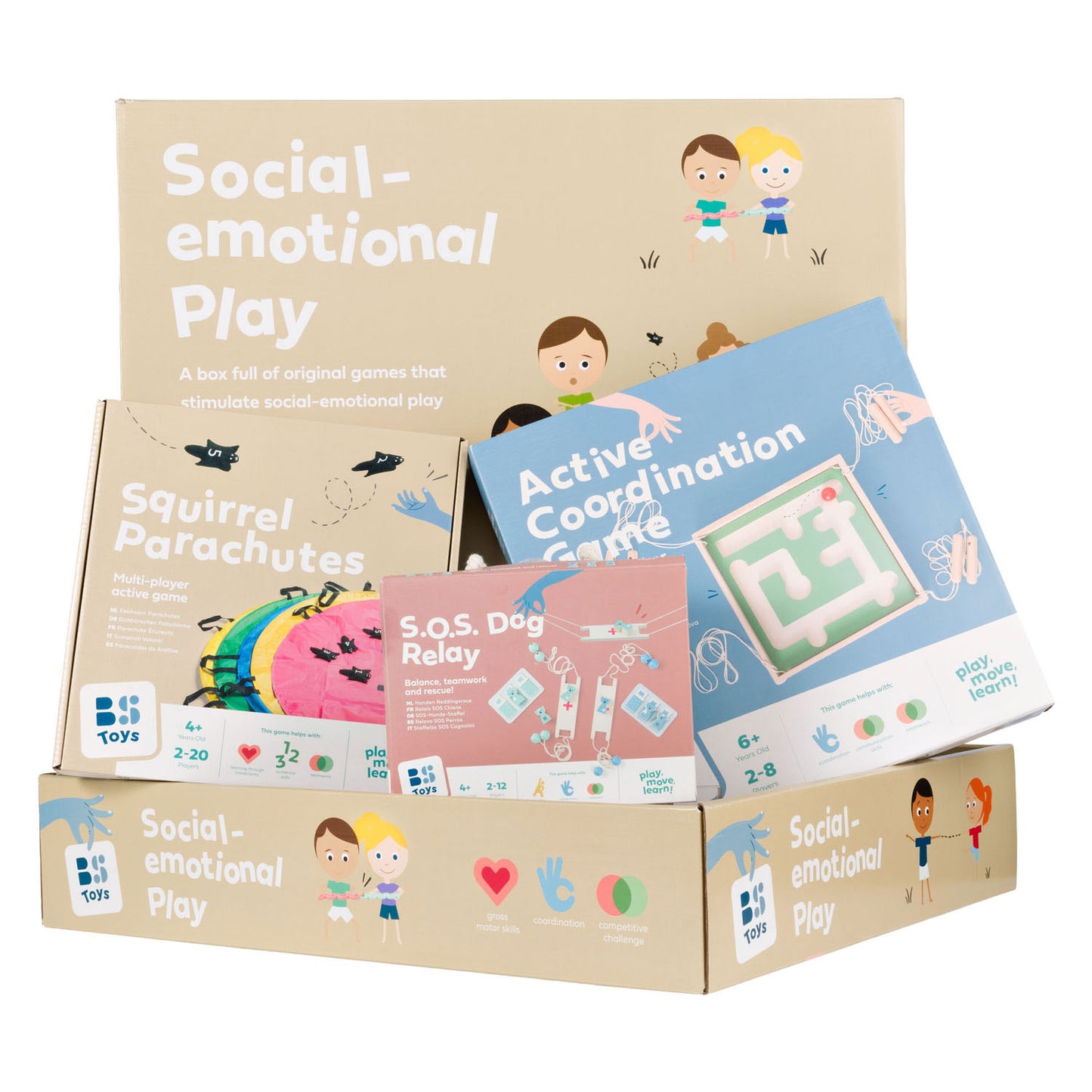 Paquete grupal de juego socioemocional de Bs Toys - 6 piezas.