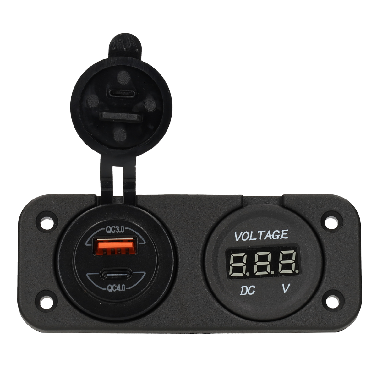 Voltímetro digital de línea eléctrica 10-30v y cargador USB-A + USB-C - incorporado