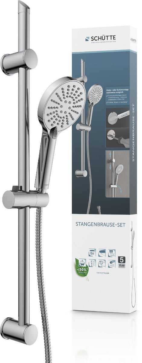 Schütte shower set with hand shower - 70 cm sliding bar - without drilling - chrome