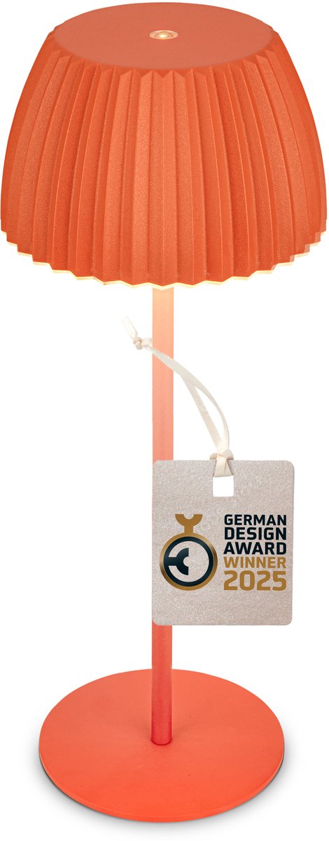 B.k.licht briloner champ - oplaadbare tafellamp - snoerloze lamp - met touch dimbaar - voor binnen en buiten - german design award winner 2025 - oranje - ø14,5 x 36,5 cm