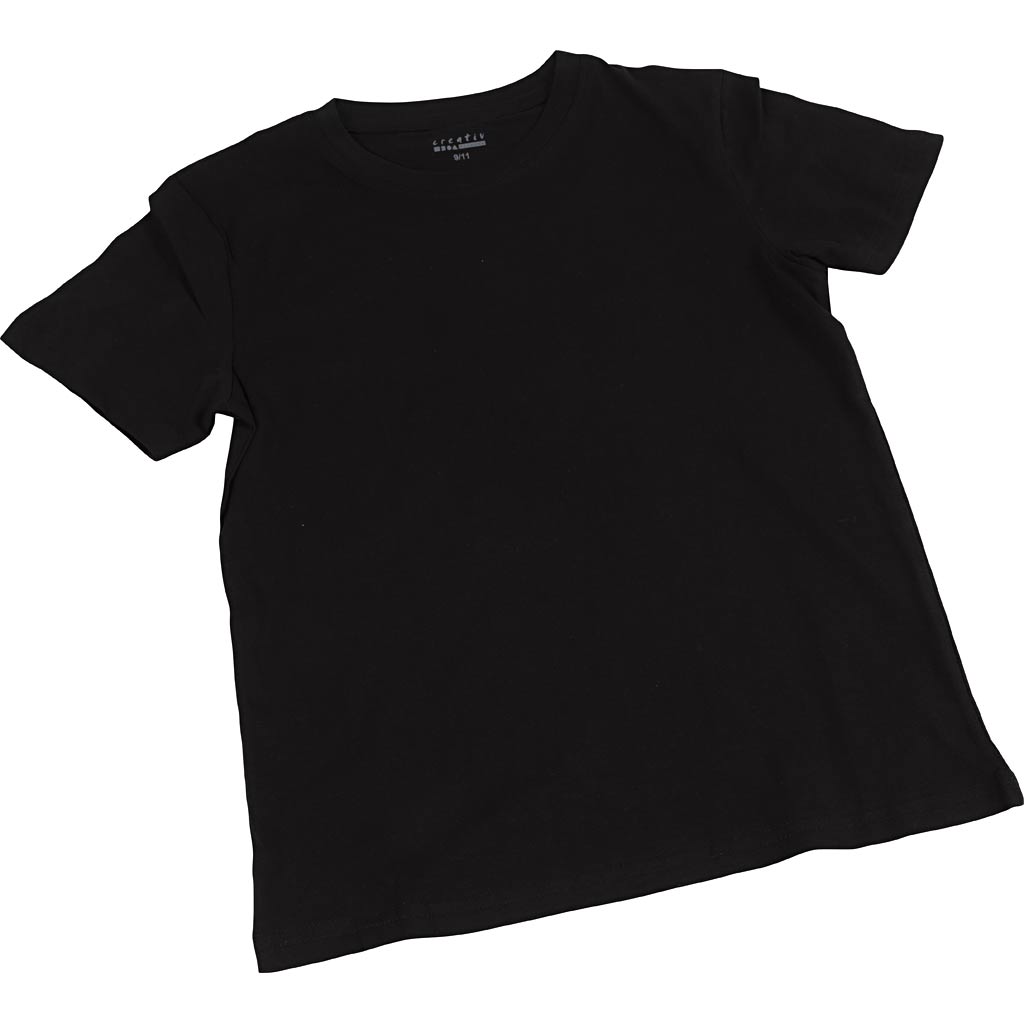 Camisetas de la empresa Creativ, A: 42 cm, talla 9-11 años, cuello redondo, 145 gr, negro, 1 pieza