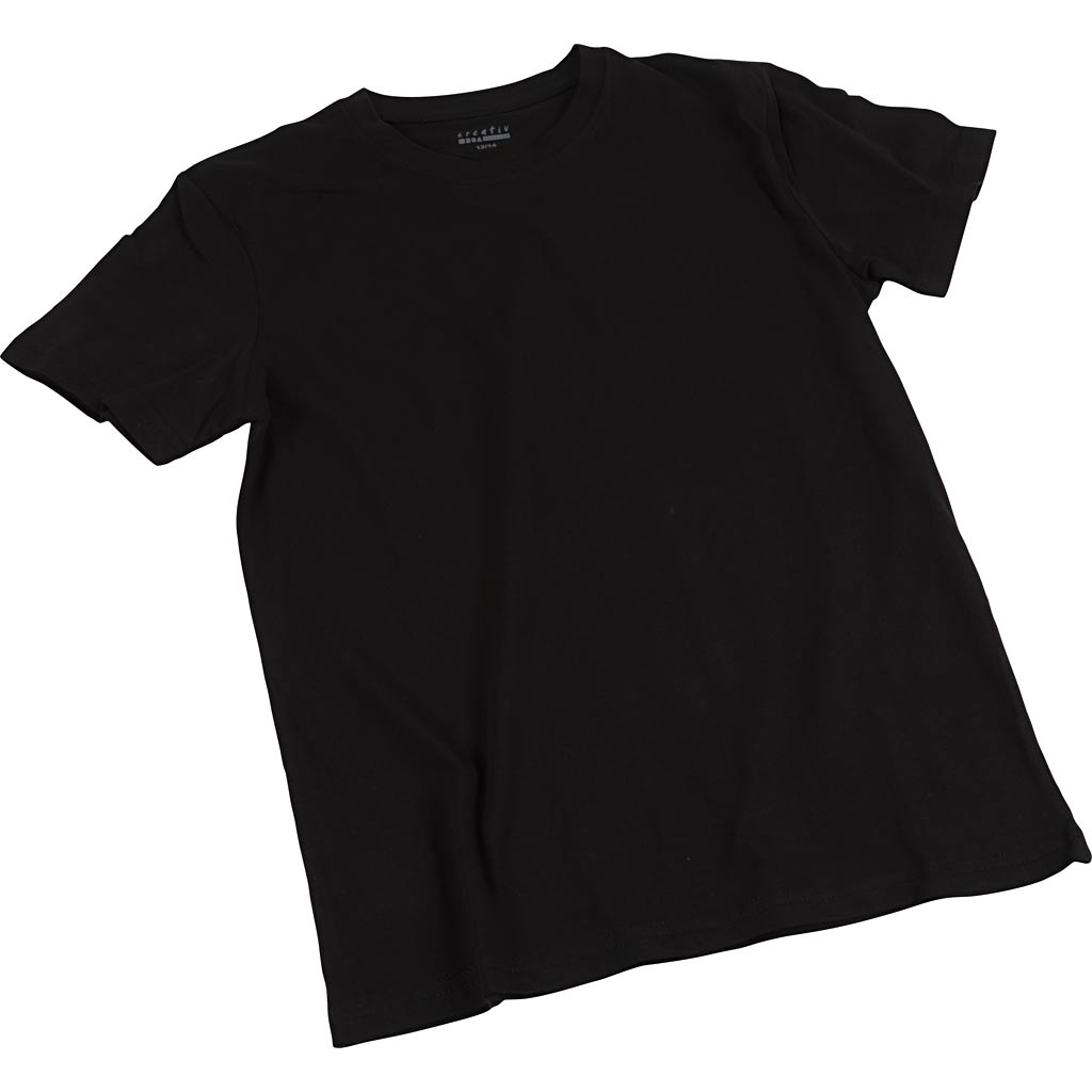 Camisetas de la empresa Creativ, A: 44 cm, talla 12-14 años, cuello redondo, 145 gr, negro, 1 pieza