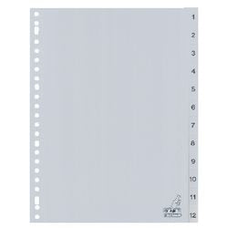 Pestañas canguro pp pvc g412cm a4 120 micras gris 12 piezas 23 agujeros impresos