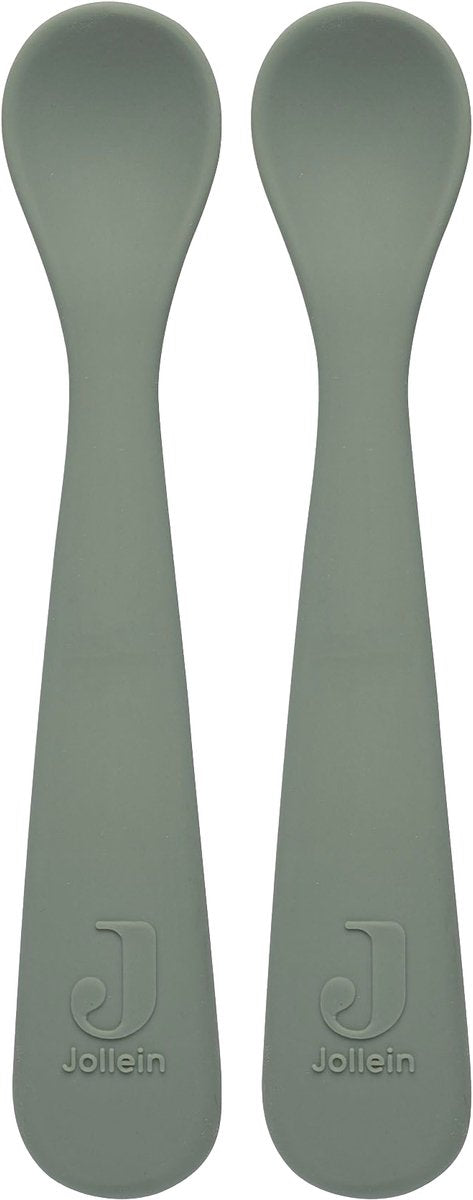 Jollein - cucchiaio (verde cenere) - silicone - cucchiaio per bambini, stoviglie per bambini - 2 pezzi - 6-18 mesi