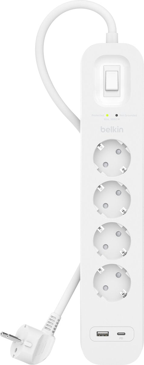 Protector contra sobretensiones Belkin con 4 tomas blanco 2m (USB-C + USB-A)