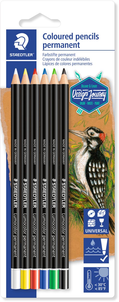 Staedtler design journey - lumocolor permanent glasochrom - set 6 kleuren