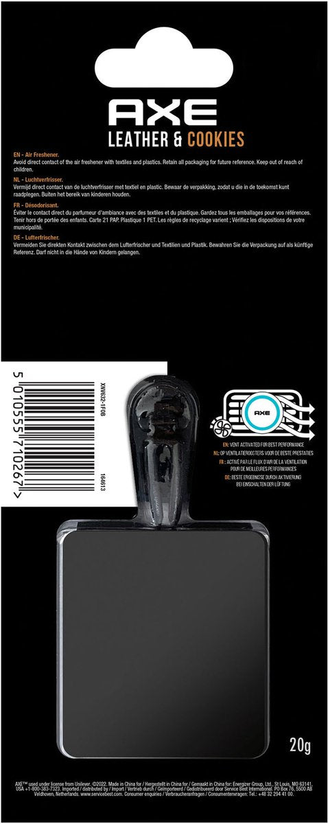 Ambientador Axe mini vent cuero + galletas 3 cm negro