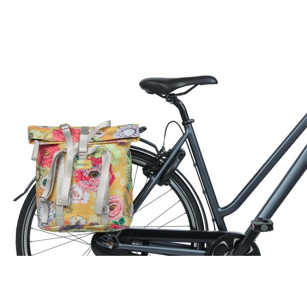 Shopper per biciclette da campo Basil Bloom, giallo, tappo riciclato, spalla impermeabile e regolabile
