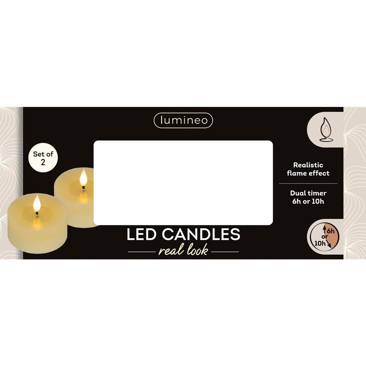 Lumineo realistico candelina LED con effetto fiamma ã˜7,5x6cm crema con timer 6 ore, alimentato a batteria - 2 pezzi