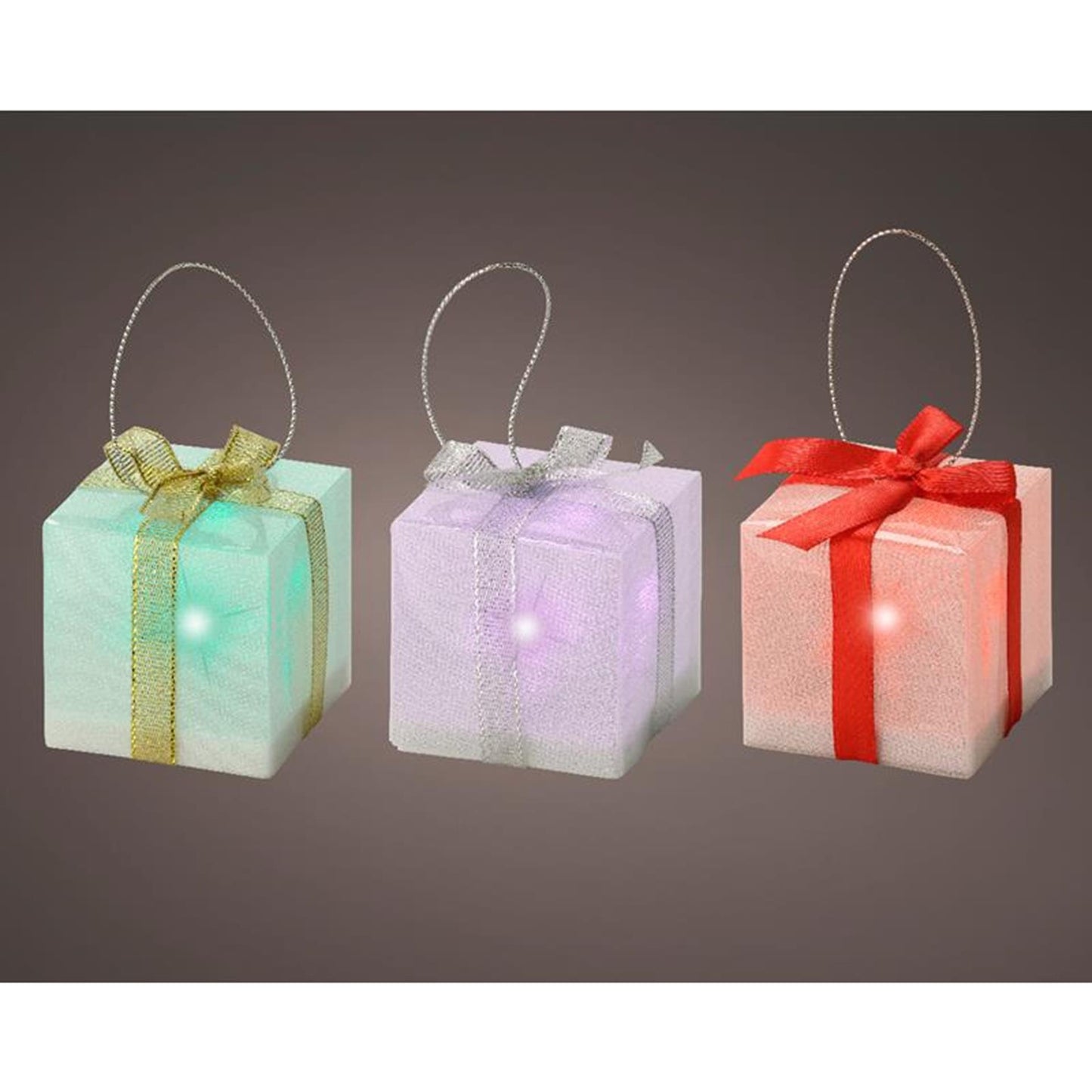 Lumineo kersthanger cadeau met 1 led lamp multikleur effect op batterij
