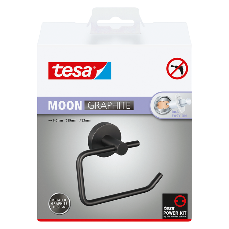 Tesa 1072304 - Portarrollos Luna Grafito Sin Tapa | 2 piezas