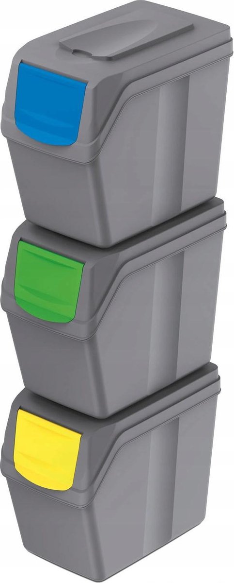 Contenedores de separación de residuos Prosperplast - 3 piezas - gris - 20 l por unidad - contenedor de basura - separación de residuos