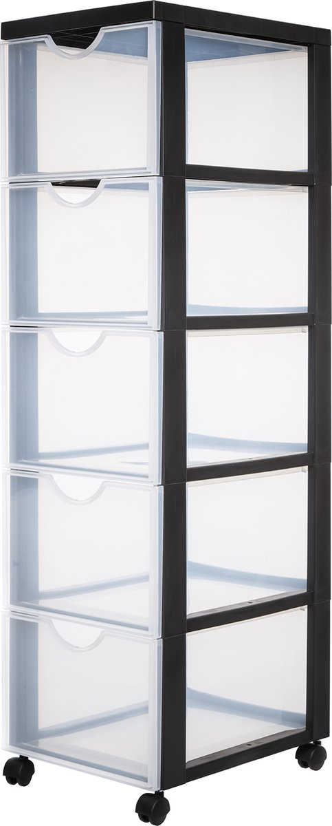 Cómoda Iris easygrip - 5 cajones x 15l - plástico - negro transparente - con ruedas